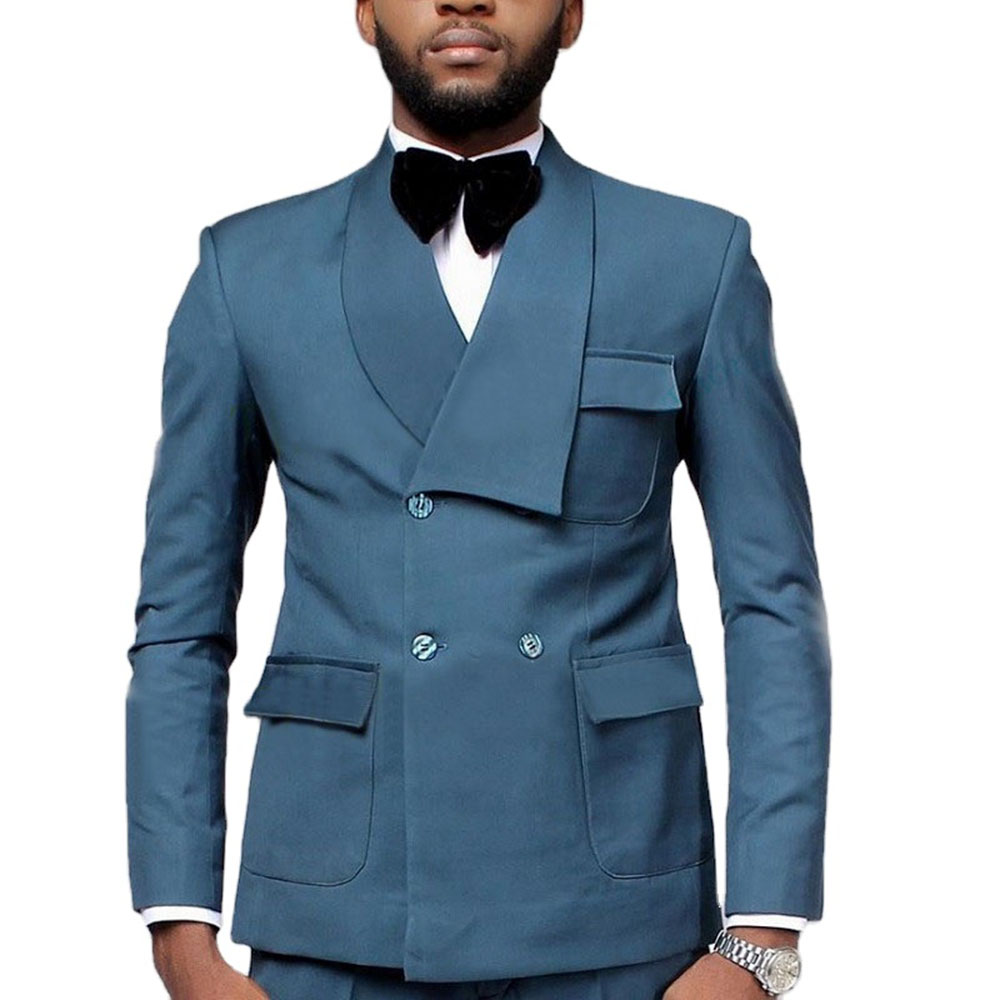 Men Formal Wear Design - Son Tasarım Kruvaze Göl Mavi Blazer
