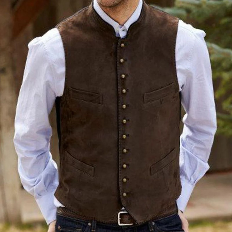Men'S Formal Wear Accessories - Erkekler Yelek Kahve Süet Kadife Tek