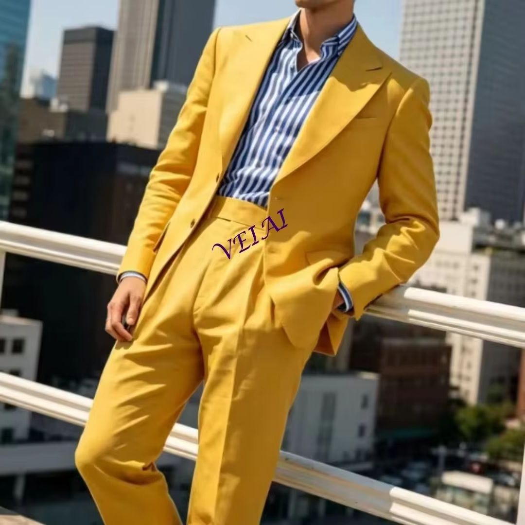 Men'S Relaxed Formal Wear - Yazlık Adaçayı Yeşili Keten 2 Parçalı