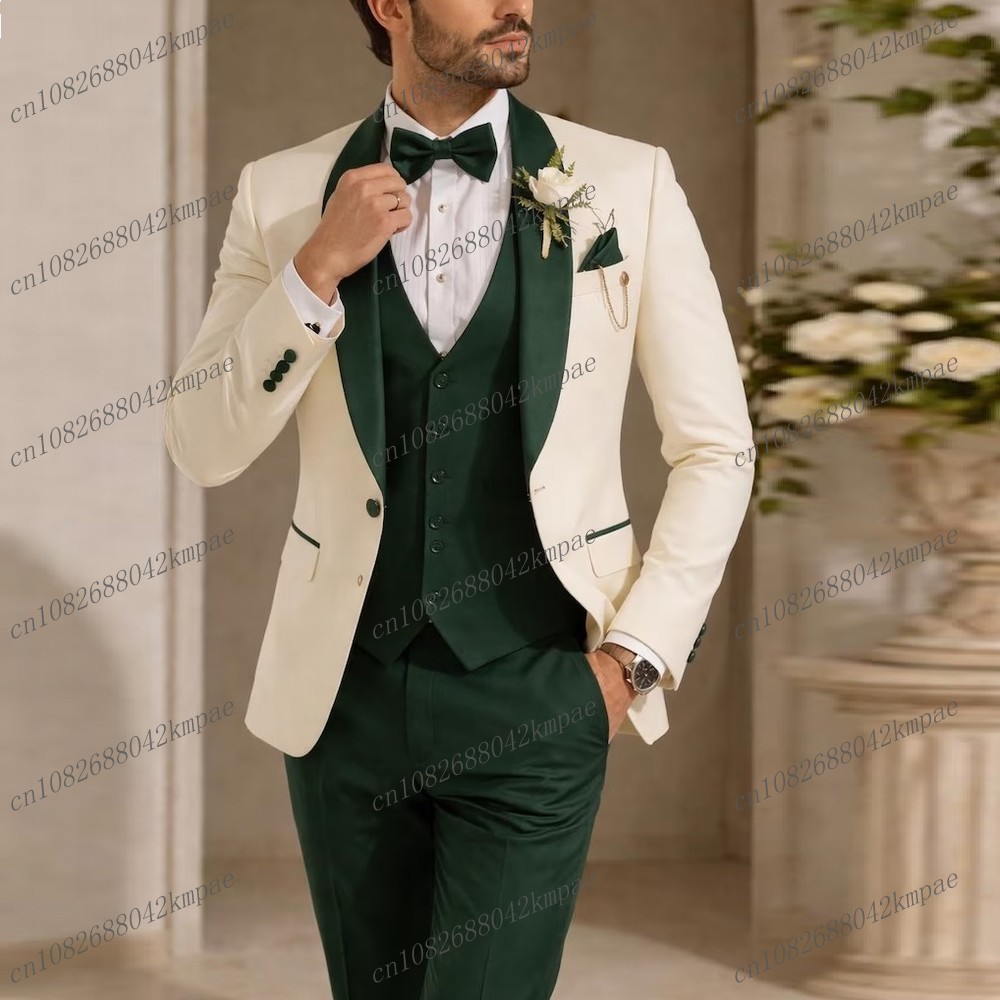 Men'S Formal Attire - Yeni Fildişi ve Koyu Yeşil Resmi