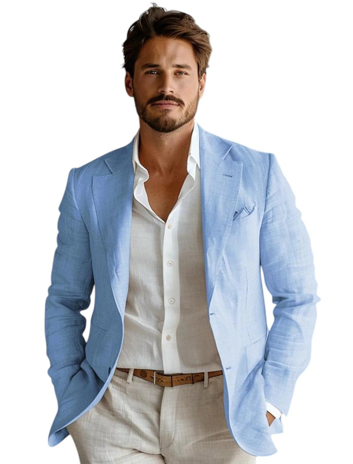Men Formal Wear Design - Mavi Slim Fit Erkek Keten Blazer