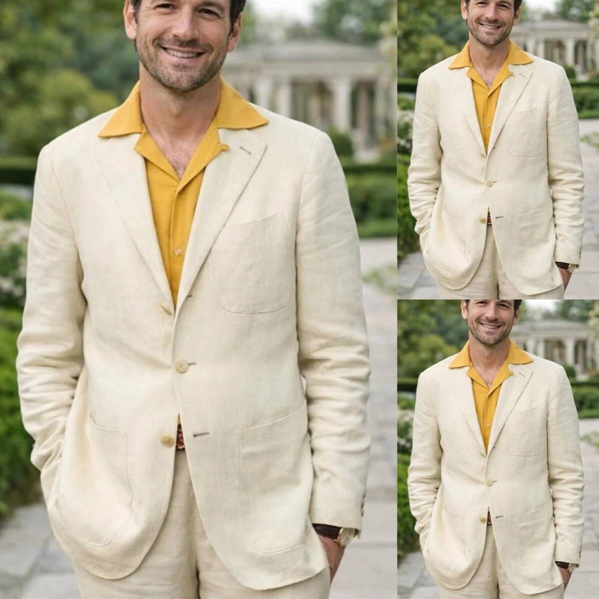 Bej Keten 2 Parça Erkek Takım  - Men'S Relaxed Formal Wear incelemesi ve fiyatı