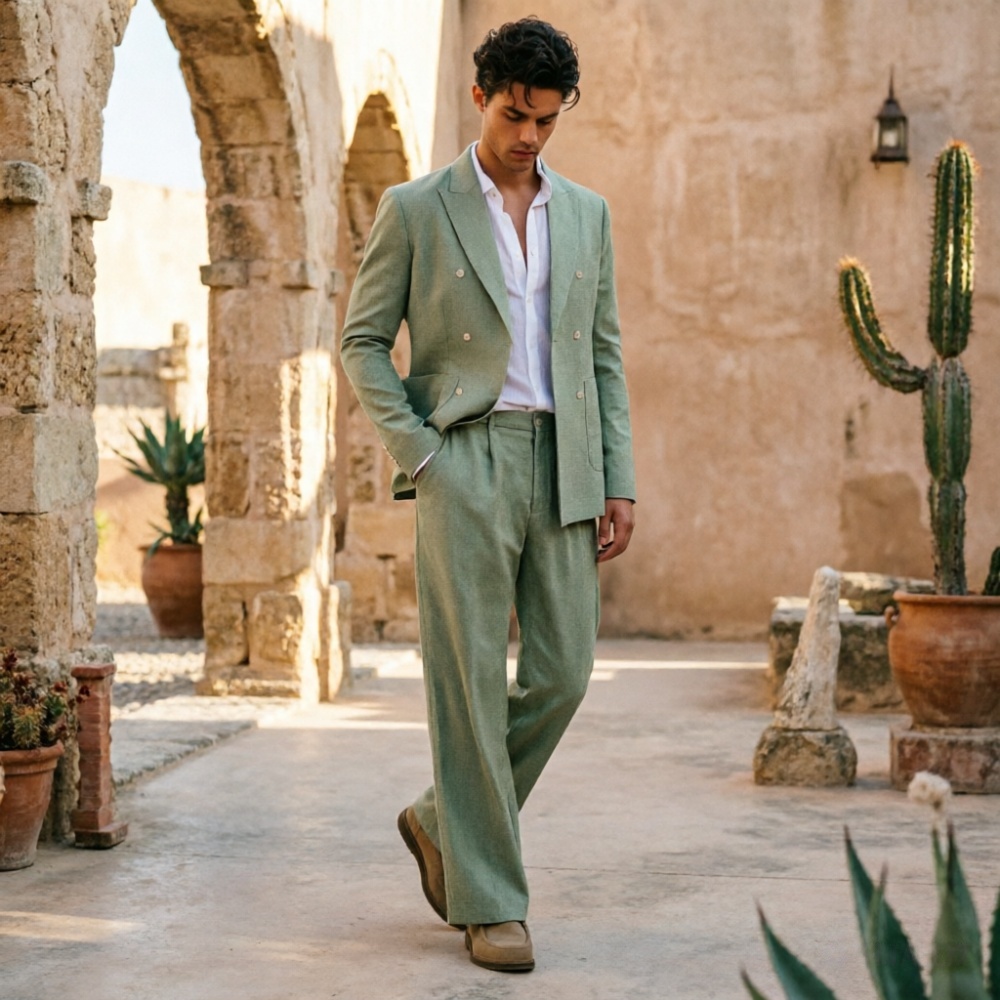 Adaçayı Yeşili Keten Erkek Tak - Men'S Relaxed Formal Wear incelemesi ve fiyatı
